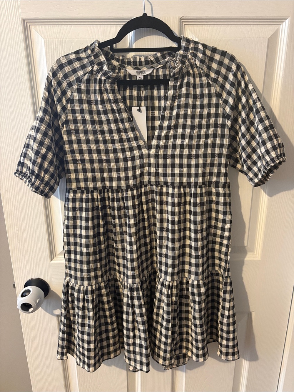 Women’s Steve Madden Black and Cream Gingham Tiered Dress